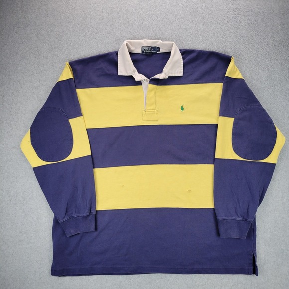 Polo Ralph Lauren Other - Polo Ralph Lauren Rugby Shirt Mens XL Blue Yellow Striped Elbow Patches Vintage